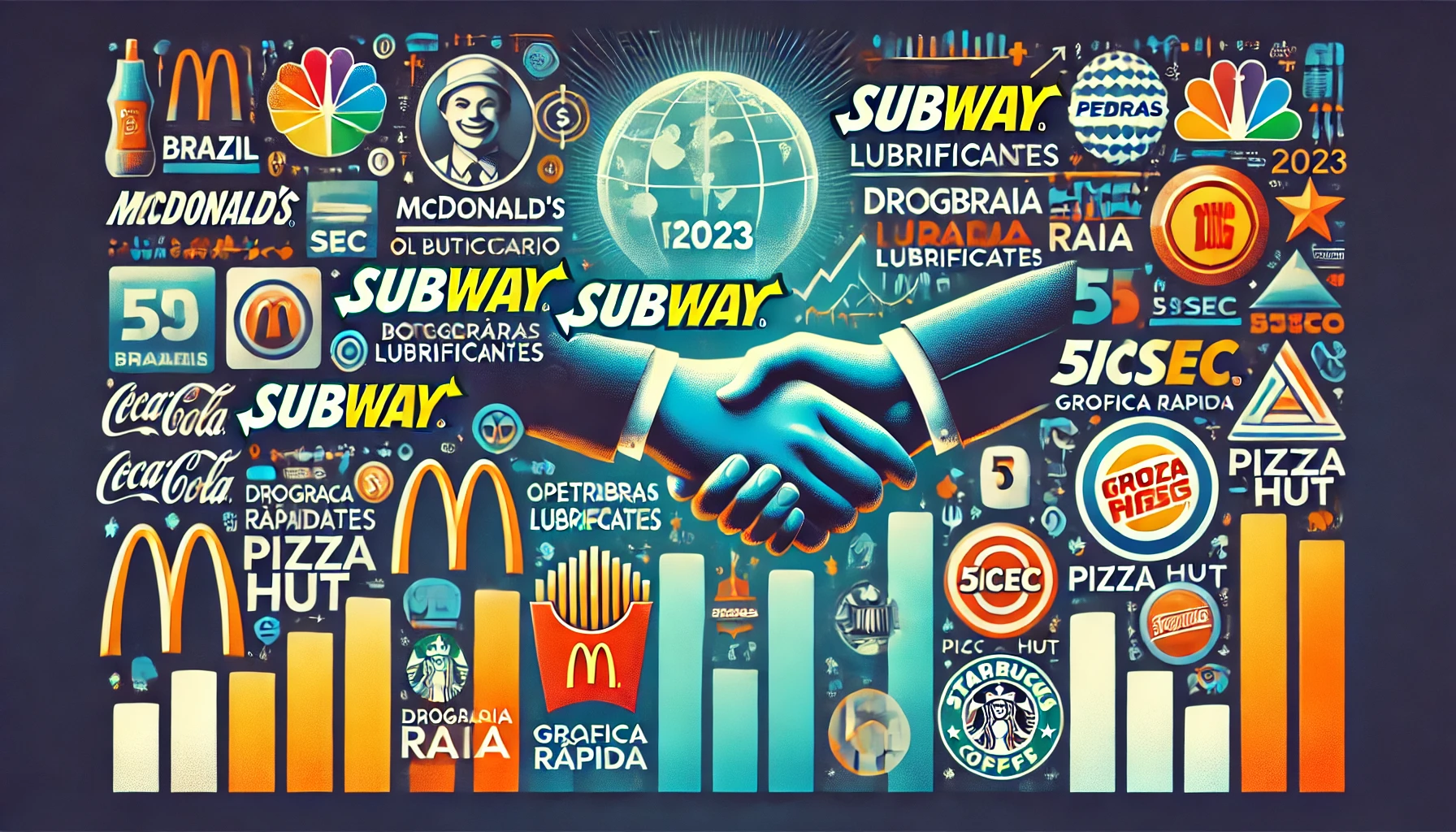 DALL·E 2024-10-17 17.43.13 – A sleek, modern visual showing the best franchise business opportunities in Brazil for 2023. The image should include recognizable logos of major fran