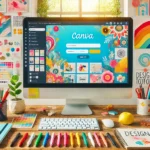DALL·E 2024-10-30 07.35.15 – A vibrant and inviting image showcasing the Canva platform in action. The image should feature a computer screen displaying the Canva design interface