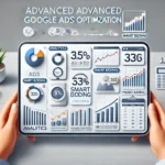 DALL·E 2024-10-30 11.08.20 – A clean and modern rectangular image illustrating advanced Google Ads optimization. The image should feature elements like analytics graphs, smart bid