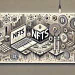 DALL·E 2024-10-30 11.21.12 - A wide, clean, and modern rectangular image illustrating the concept of NFTs. The image should feature elements like digital art, blockchain symbols,