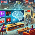 Documentários Reveladores sobre Inteligência Artificial e o Impacto no Mundo DALL·E 2024-11-03 14.00.13 – An illustration depicting multiple streaming platforms for watching documentaries about artificial intelligence. The scene features platform icons lik