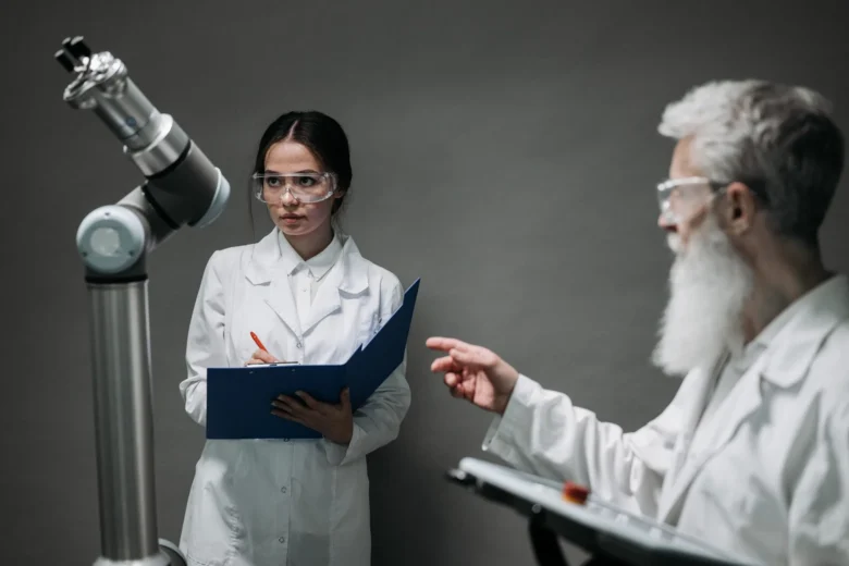 Cientista em laboratório simbolizando pesquisa com AlphaFold e inteligência artificial